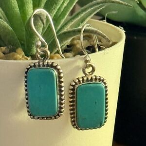 Sterling Silver Drop Earrings - Number 8 Turquoise Handcrafted Artisan